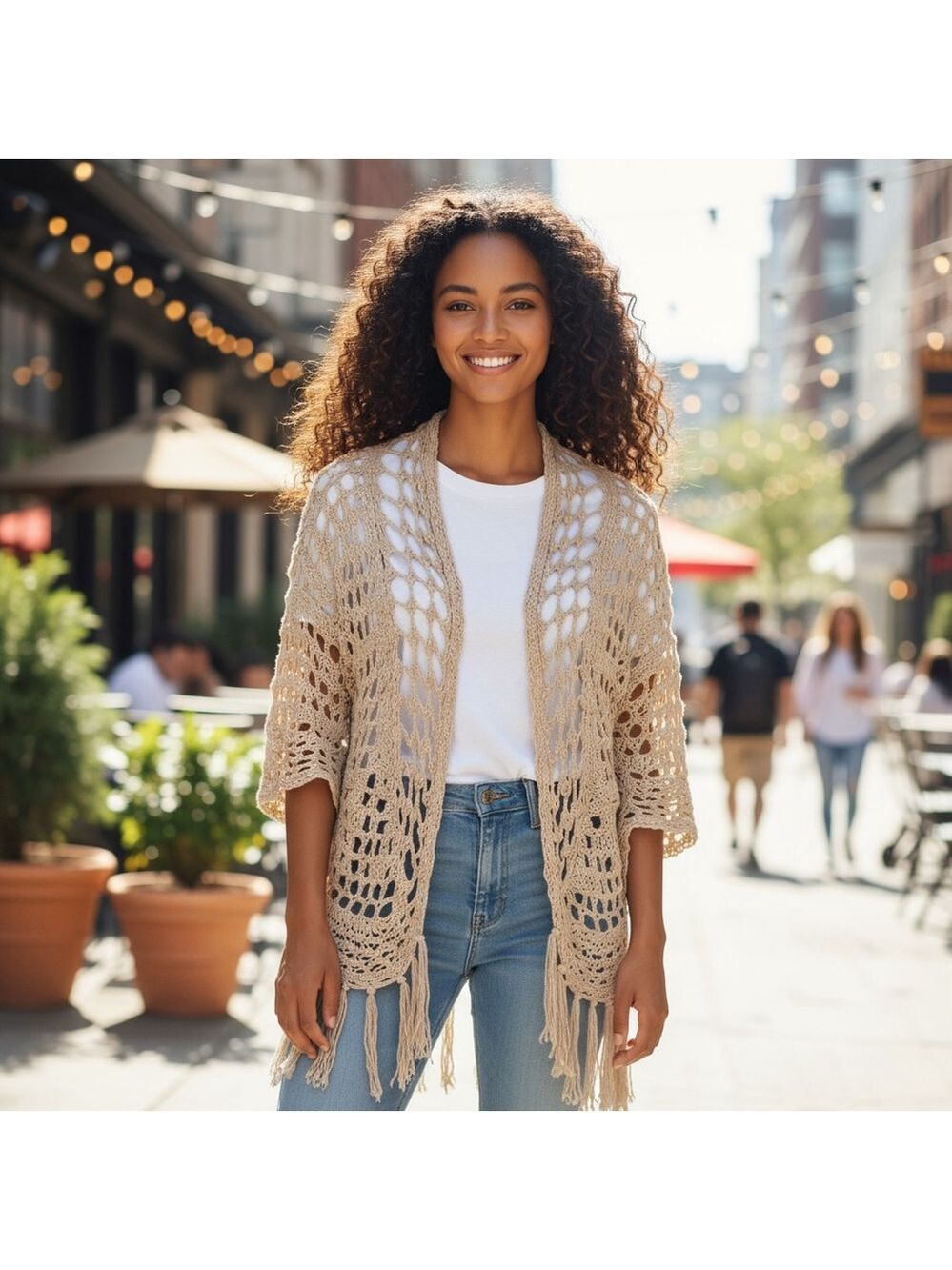 Lynn Ritchie Vintage Bamboo Knit & Crochet Cardigan Sweater Size M